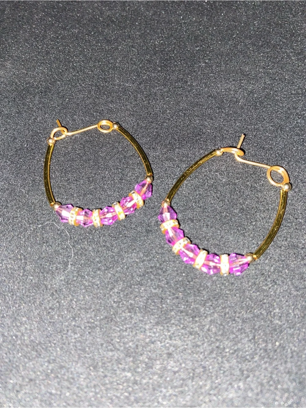 Gold Hoop Earrings with Purple Crystal Beads